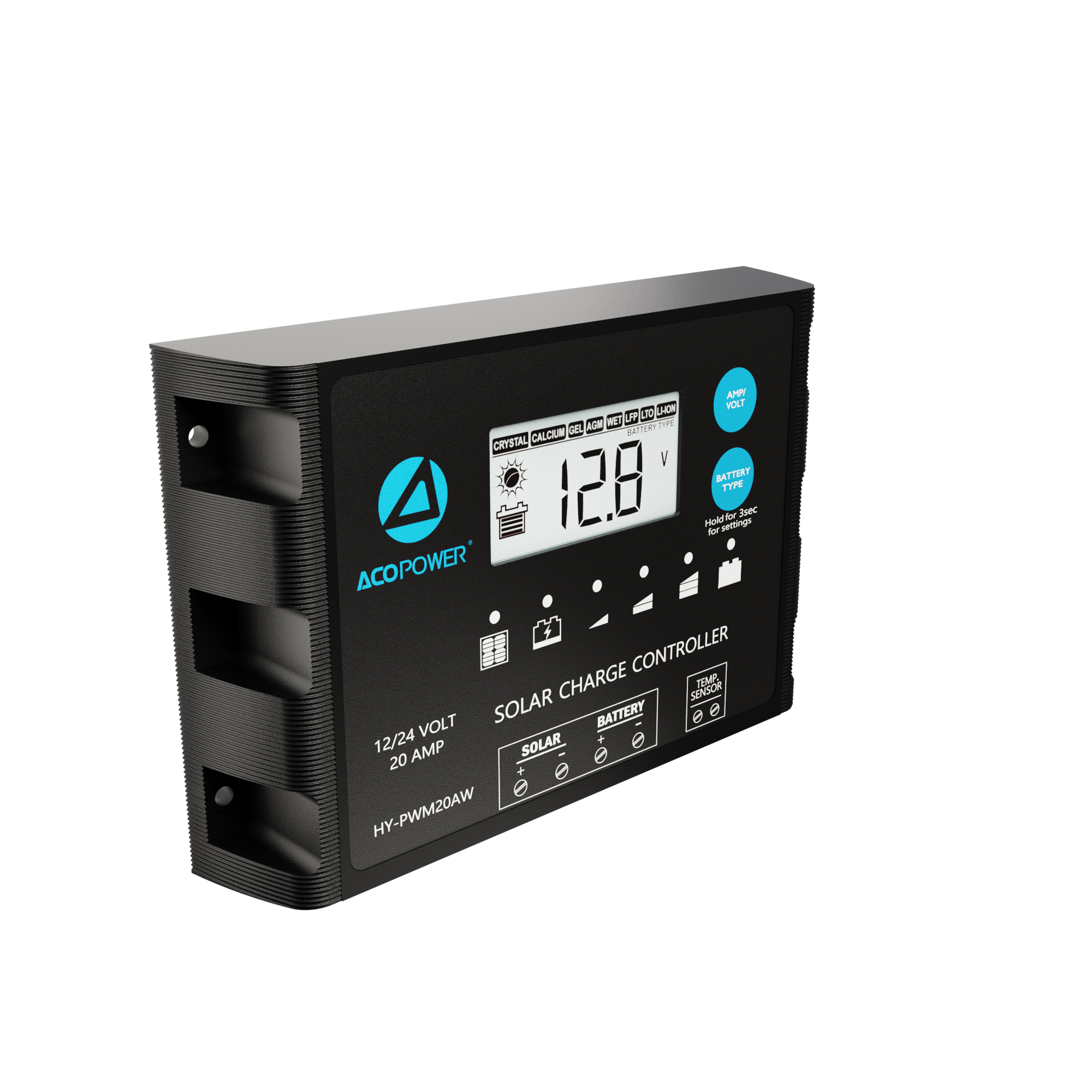 ACOPOWER 20A ProteusX Waterproof PWM Solar Charge Controller Compatible With 8 Battery Types
